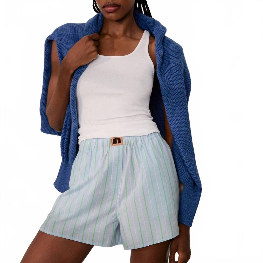 NEW LUNYA women's airy cotton curved hem boxer in azure stripe
